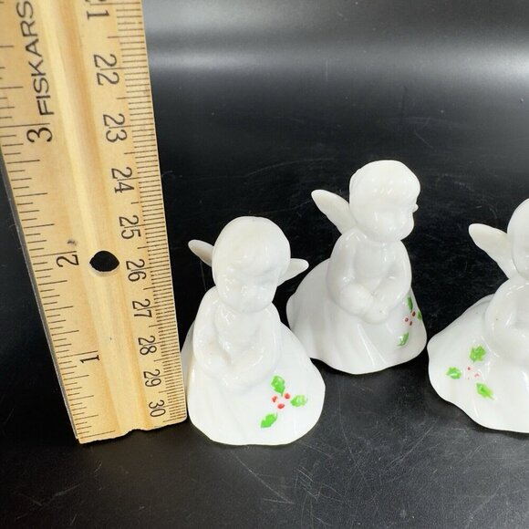 ENESCO Porcelain ANGEL Figurines CHRISTMAS Small Miniature Set 3 Holly Leafs VTG - Picture 6 of 12
